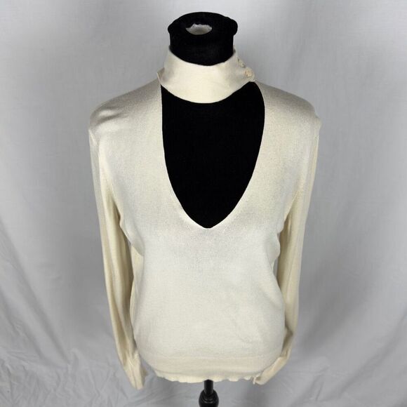 Theory Silk / Cashmere Ivory Keyhole V-Neck Sweater - Women’s M - Picture 4 of 7